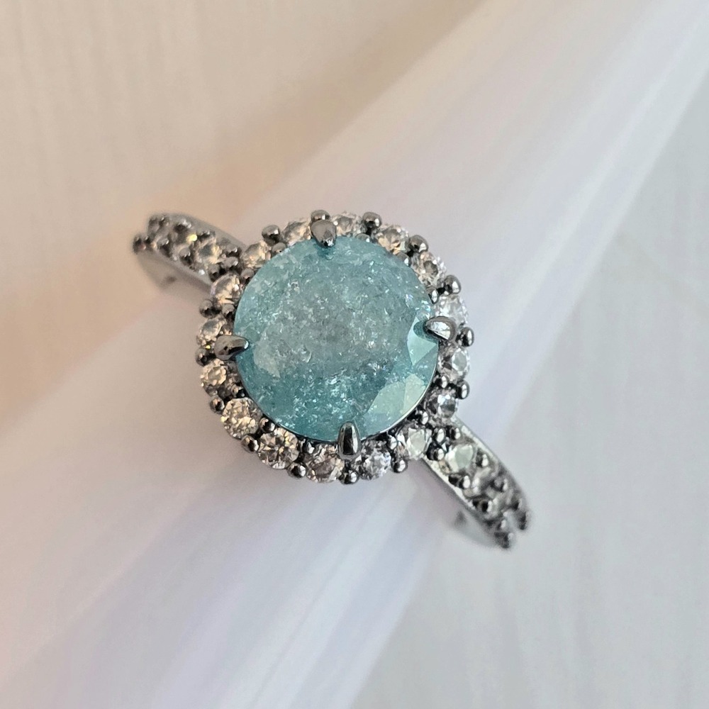 Bomb Party RG24531 Size 8 Ring - Checkmate Babe Blue Topaz Ice Crystal NEW $120